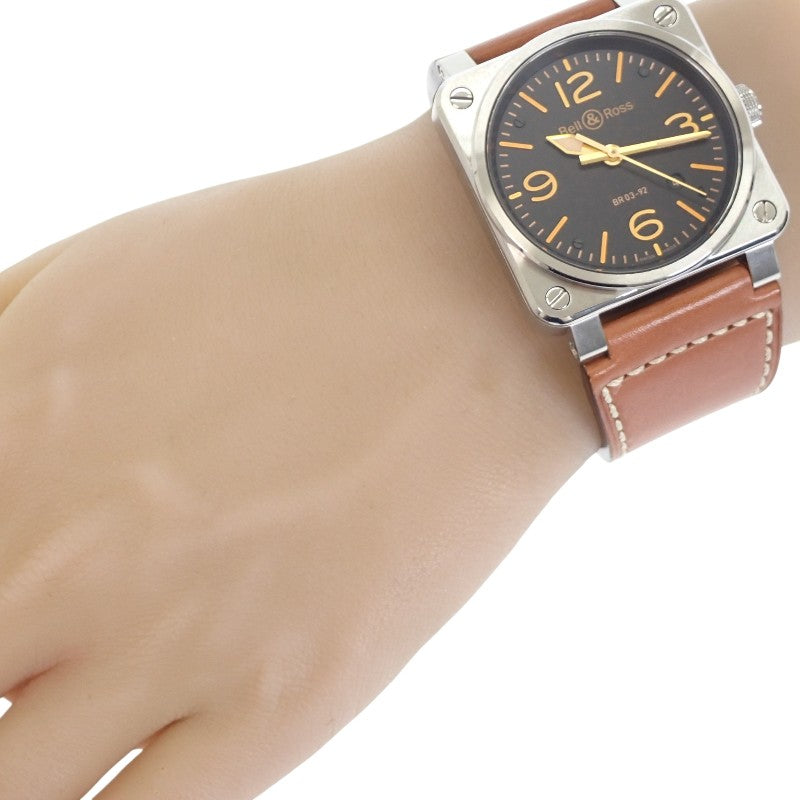 ベル&ロス Bell&Ross ゴールデンヘリテージ BR03-92GOLDENHERI-CA 腕時計 ステンレススチール レザー ブラック ブラウン 自動巻き ブラック文字盤 シルバー金具 メンズ【中古】【Aランク】