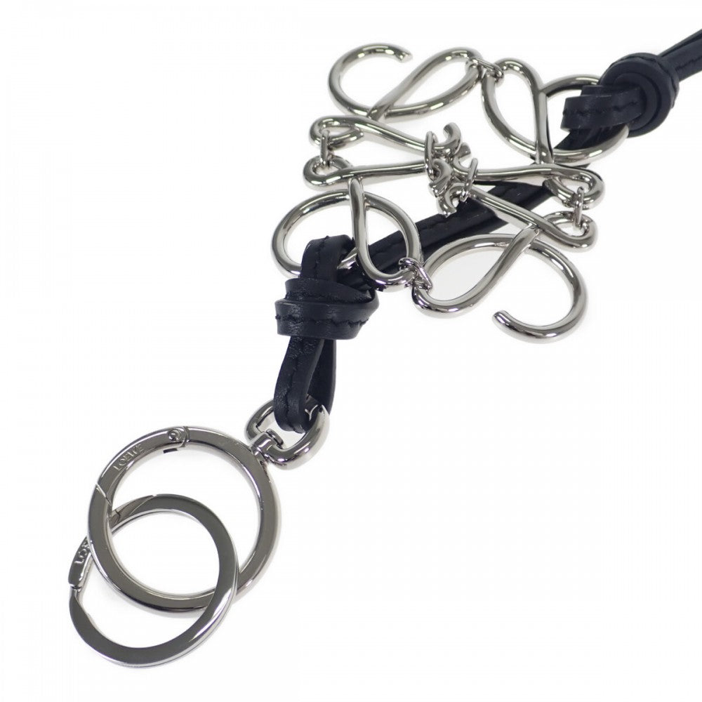 ロエベ LOEWE アナグラム チャーム キーホルダー カーフ パラジウム ブラック レディース【中古】【ABランク】