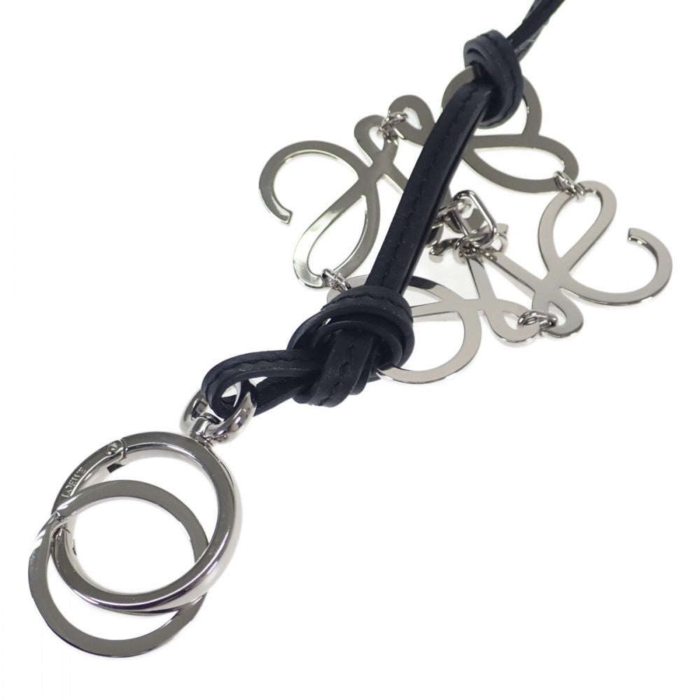 ロエベ LOEWE アナグラム チャーム キーホルダー カーフ パラジウム ブラック レディース【中古】【ABランク】