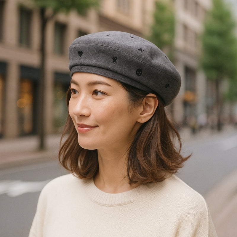 エルメス HERMES サントノーレチャーム 58 H212010N_GF58 ベレー帽 カシミヤ レザー CHARBON グレー レディース【中古】【Sランク】