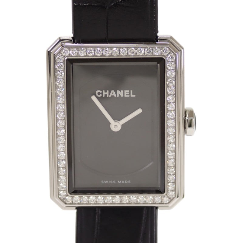 シャネル CHANEL ボーイフレンド H4883 腕時計 ダイヤモンド ステンレススチール レザー クオーツ ブラック文字盤 レディース【中古】【Aランク】