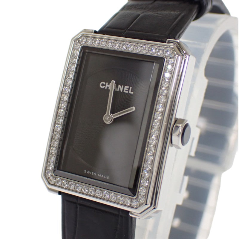 シャネル CHANEL ボーイフレンド H4883 腕時計 ダイヤモンド ステンレススチール レザー クオーツ ブラック文字盤 レディース【中古】【Aランク】