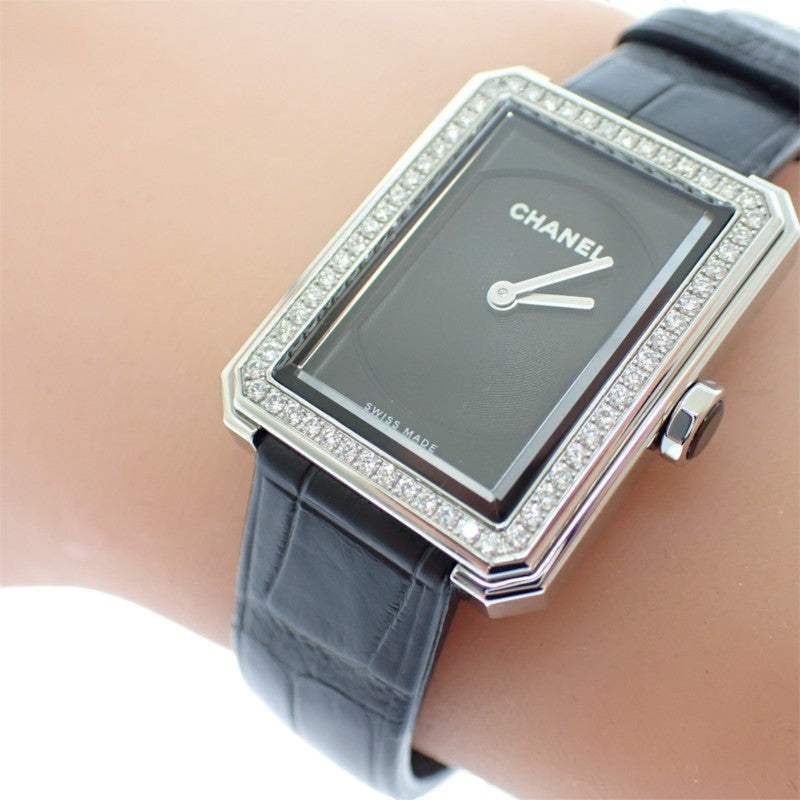 シャネル CHANEL ボーイフレンド H4883 腕時計 ダイヤモンド ステンレススチール レザー クオーツ ブラック文字盤 レディース【中古】【Aランク】