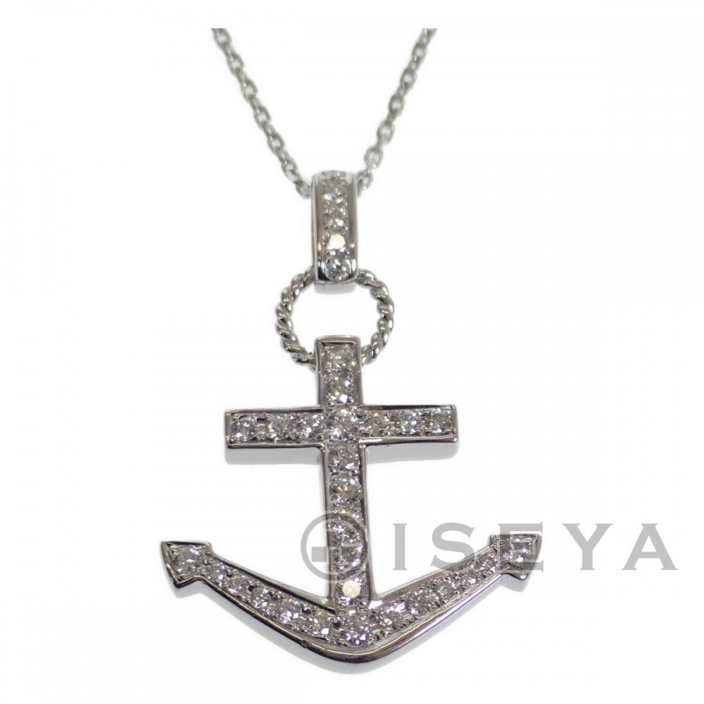 【中古】 デザイン ジュエリー アンカー 錨 ネックレス K18ホワイトゴールド ダイヤモンド レディース【Aランク】
