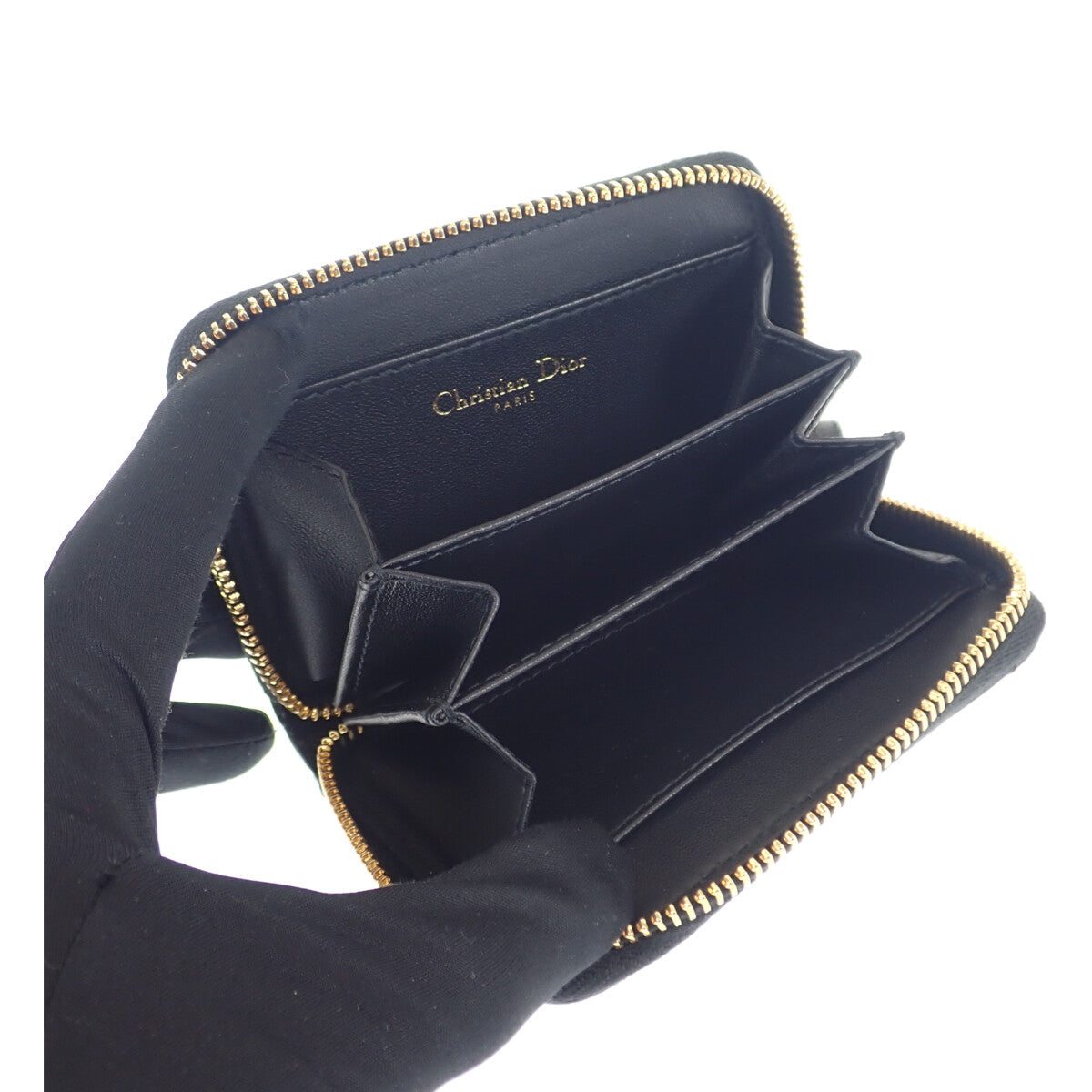 ディオール Dior デタッチャブルカードホルダー S5034UWHC_M900 カードケース カーフ ブラック ゴールド金具 レディース【中古】【ABランク】