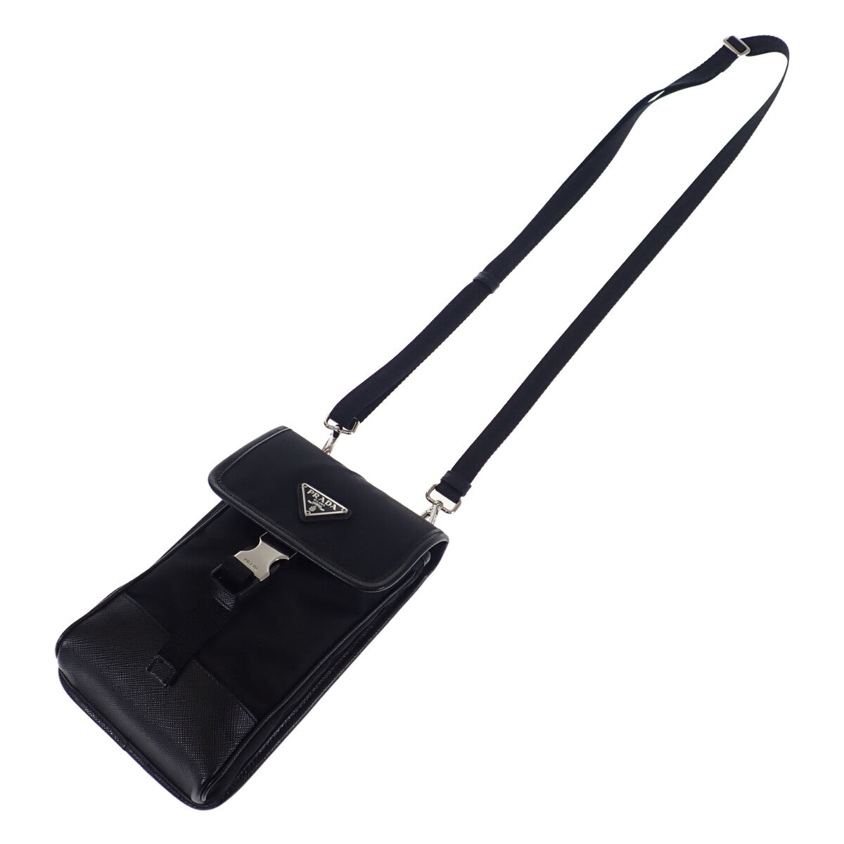 プラダ PRADA フォンケース スマホ 2ZH109 ショルダーバッグ ナイロン サフィアーノ ブラック レディース【中古】【Aランク】