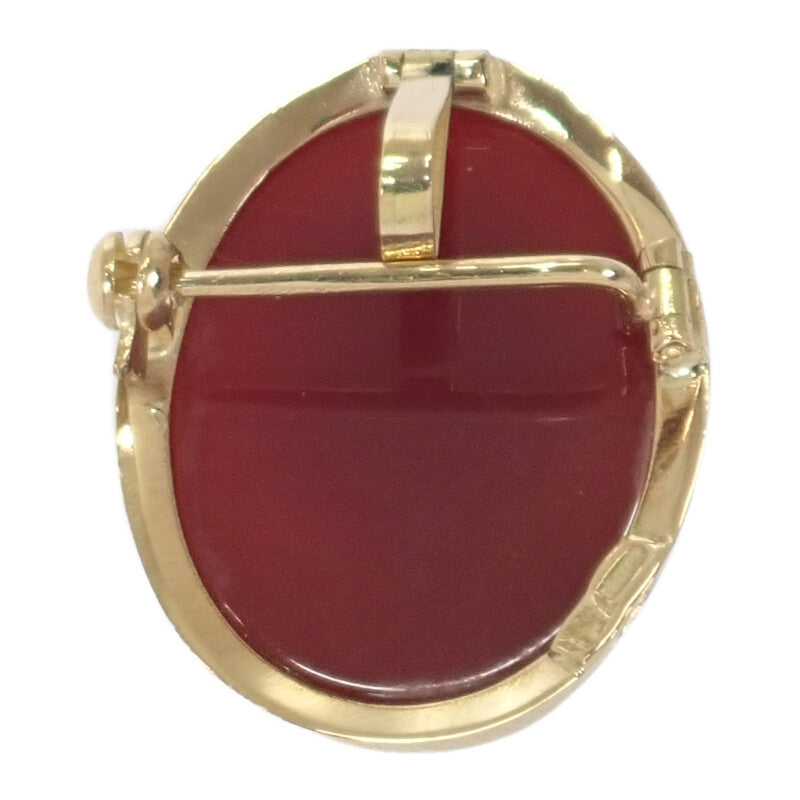 【中古】 K18 デザインジュエリー カメオ ブローチ K18イエローゴールド レッド メノウ レディース【Aランク】