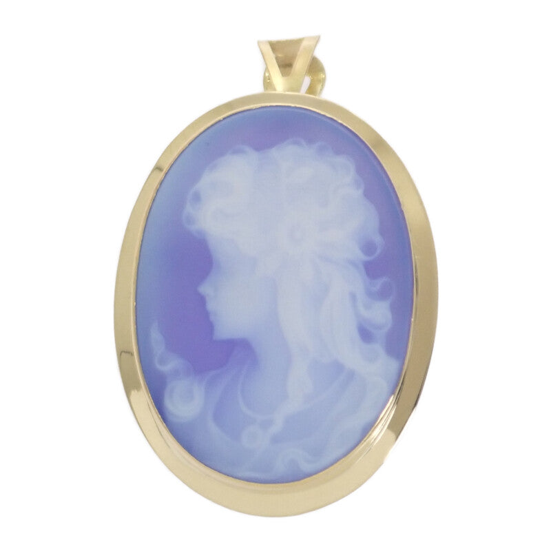 デザインジュエリー カメオ ブローチ K18イエローゴールド ブルー メノウ レディース【中古】【Aランク】