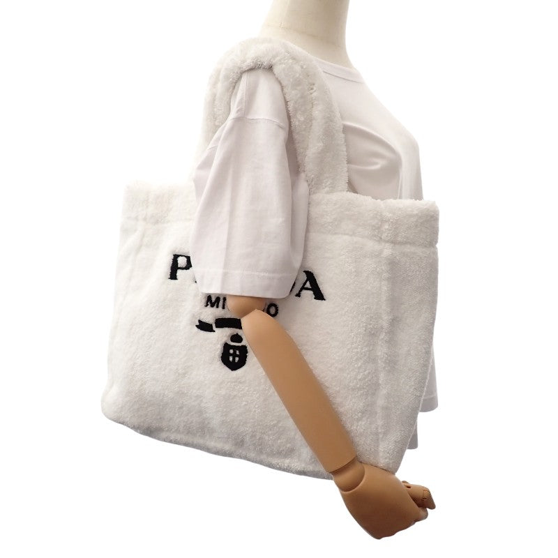 プラダ PRADA テリートートバッグ トライアングルロゴ 1BG130 トートバッグ パイル ホワイト レディース【中古】【Aランク】