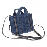 クロエ Chloe woody ナノトート CHC23UP235K3545D 2WAYバッグ ハンドバッグ デニム カーフ ブルー レディース【中古】【Sランク】