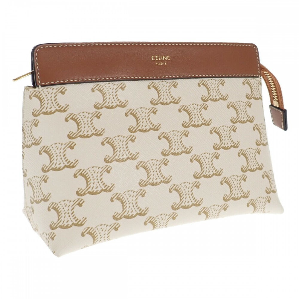 セリーヌ CELINE スモールトラベル 10C762DJP.01TA ポーチ ポリウレタン レザー ホワイト ゴールド金具 レディース【中古】【Aランク】