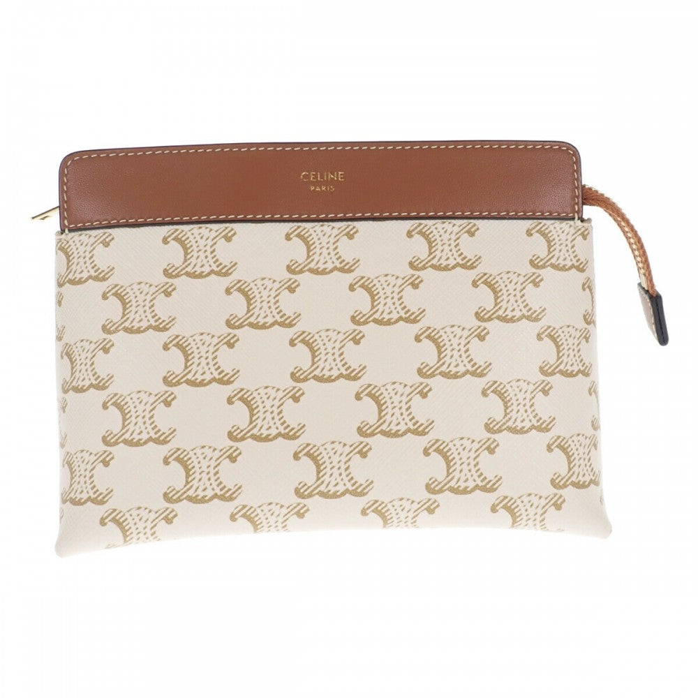 セリーヌ CELINE スモールトラベル 10C762DJP.01TA ポーチ ポリウレタン レザー ホワイト ゴールド金具 レディース【中古】【Aランク】