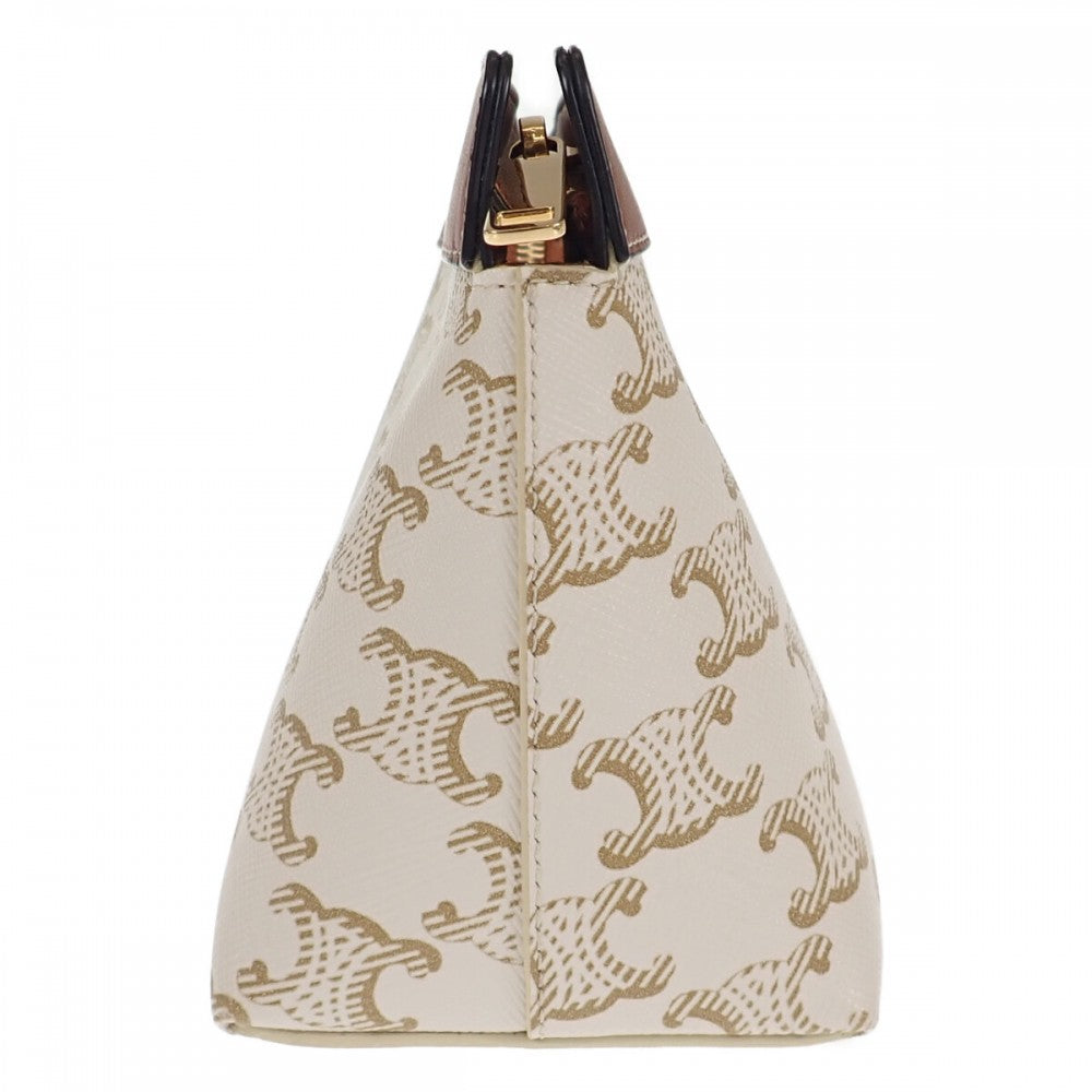 セリーヌ CELINE スモールトラベル 10C762DJP.01TA ポーチ ポリウレタン レザー ホワイト ゴールド金具 レディース【中古】【Aランク】