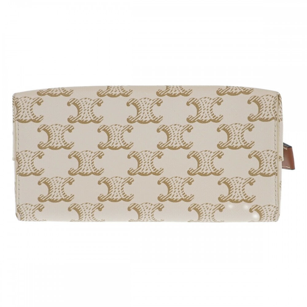 セリーヌ CELINE スモールトラベル 10C762DJP.01TA ポーチ ポリウレタン レザー ホワイト ゴールド金具 レディース【中古】【Aランク】