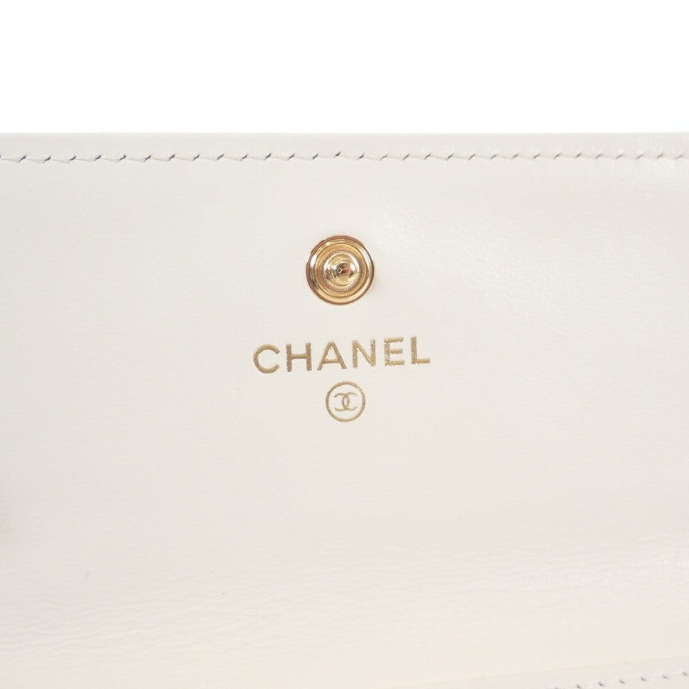 香奈兒 CHANEL 19 翻蓋錢包 AP2809 三折短夾 羊皮 白色 經典金屬件 女款【二手】【AB級】