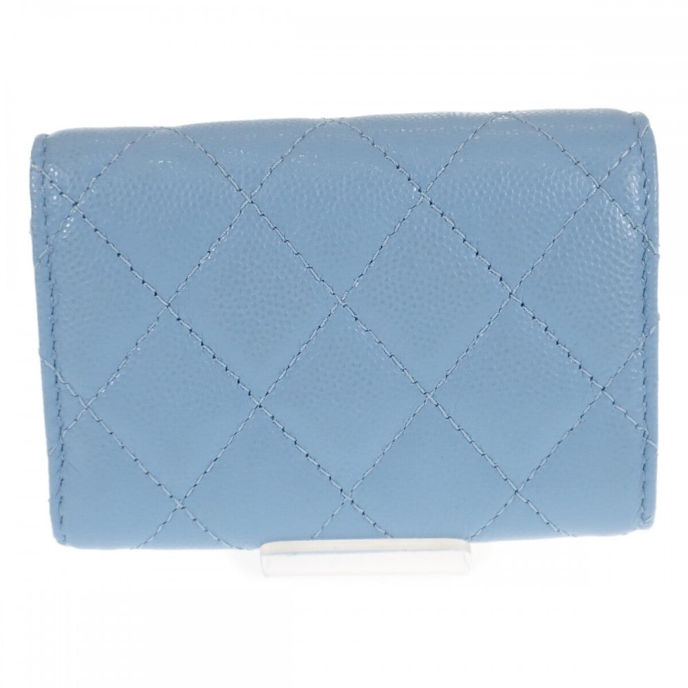 シャネル CHANEL ココマーク スモールフラップウォレット AP3397 三つ折り財布 キャビアスキン ストラスブルー ゴールド金具 レディース【中古】【Aランク】