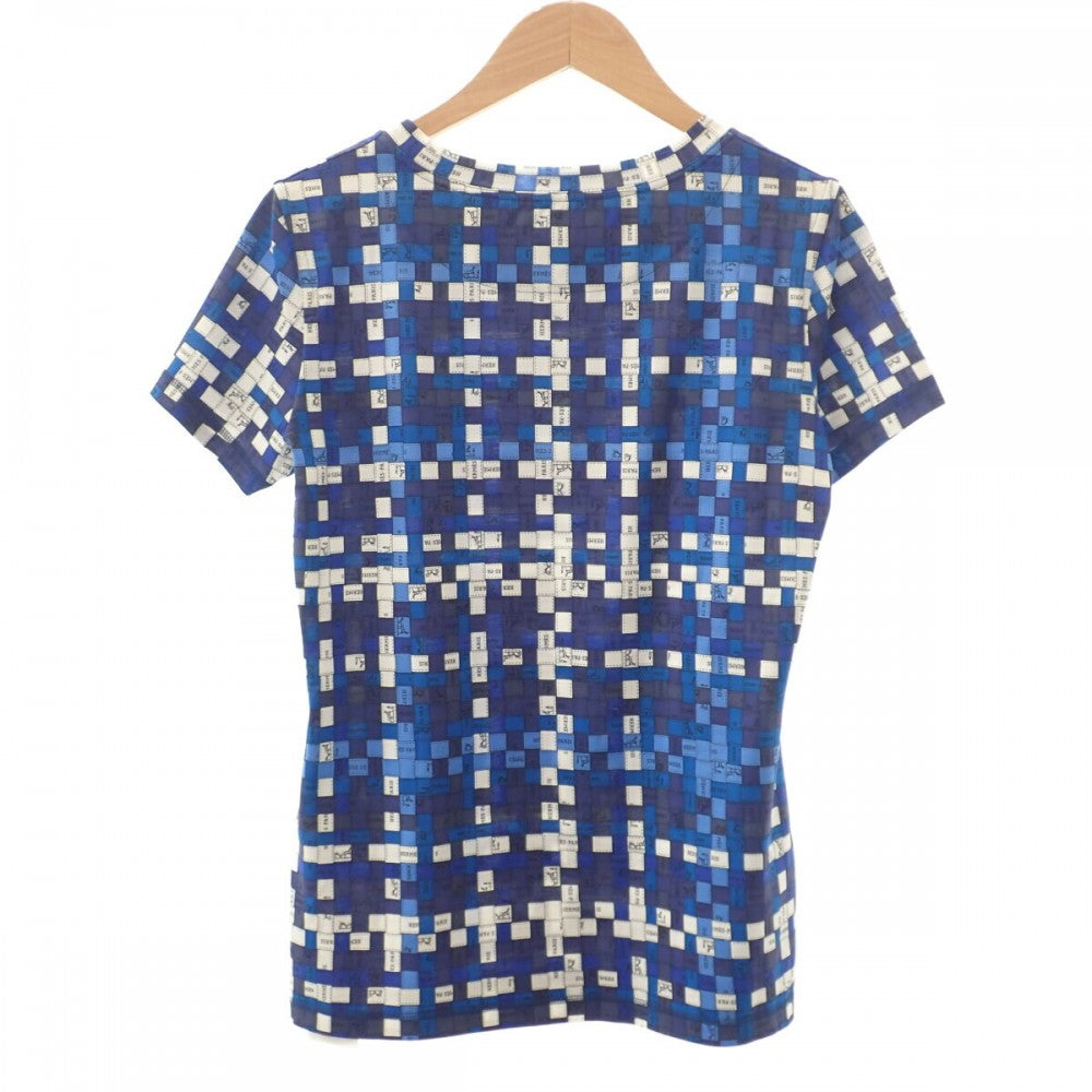 エルメス HERMES ボルデュック・チェック 34 半袖Tシャツ コットン ブルースマルト レディース【中古】【SAランク】