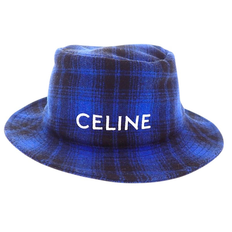 セリーヌ CELINE バケット フランネルチェック S 2AUO4994R.07RK ハット ウール コットン ブルー メンズ レディース【中古】【Aランク】