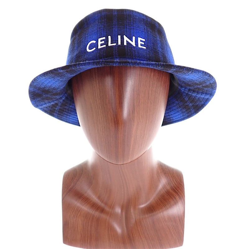 CELINE 賽琳水桶法蘭絨格紋 S 2AUO4994R.07RK 漁夫帽 羊毛 棉 藍色 男女通用【中古】【A級品】