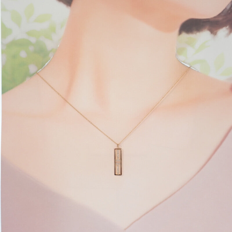 蒂芙尼 TIFFANY&Co. T Two 開放式垂直長條項鍊 K18玫瑰金 鑽石 女士 男士【中古】【A級品】