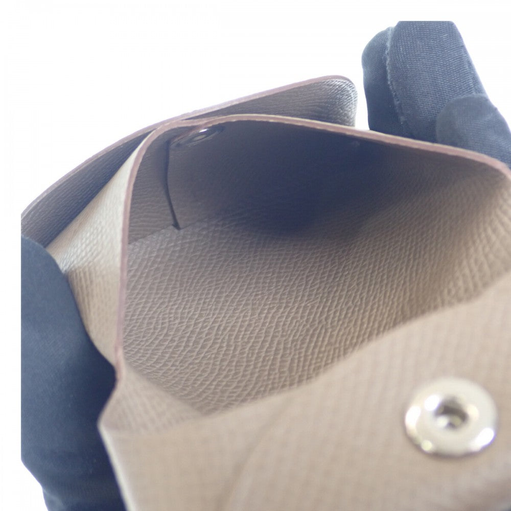 愛馬仕 HERMES Bastia 零錢包 Epsom 小牛皮 灰色 駝色 女款【中古】【S級】