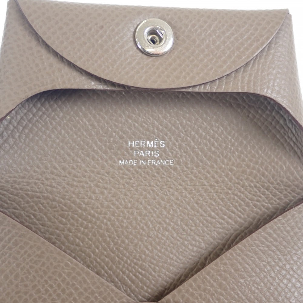 愛馬仕 HERMES Bastia 零錢包 Epsom 小牛皮 灰色 駝色 女款【中古】【S級】