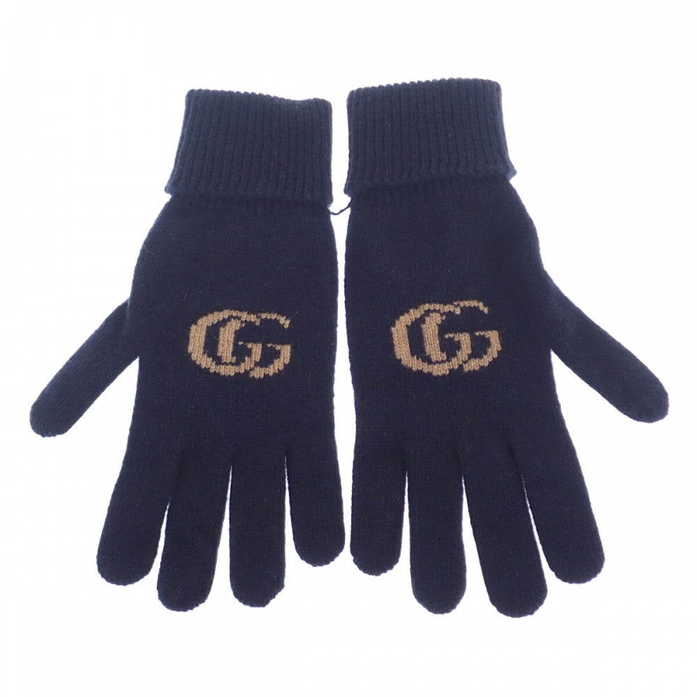 グッチ GUCCI GG ロゴグローブ S 676116_4GACX_4179 手袋 カシミヤ ウール ネイビー レディース メンズ【中古】【Sランク】