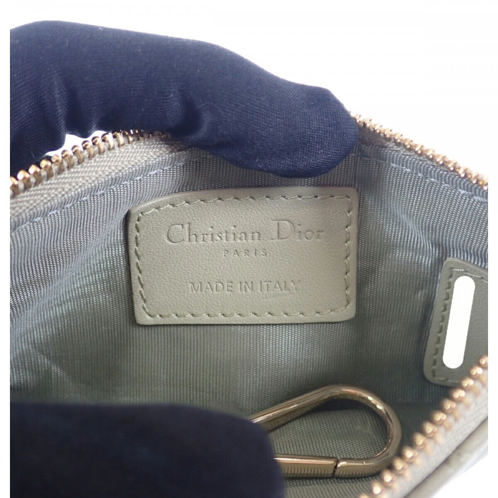 Dior Key Case Lady Dior Coin Case Lambskin Sage Green Gold Hardware Women's
