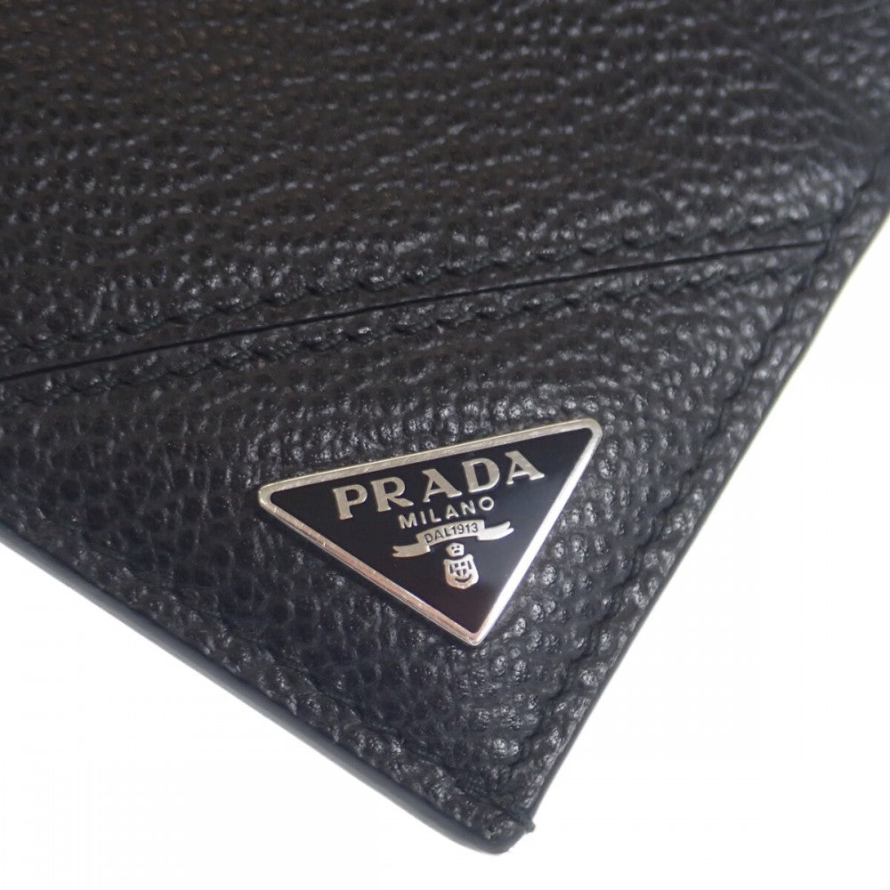 プラダ PRADA トライアングルロゴ カードケース サフィアーノ ブラック レディース【中古】【Aランク】