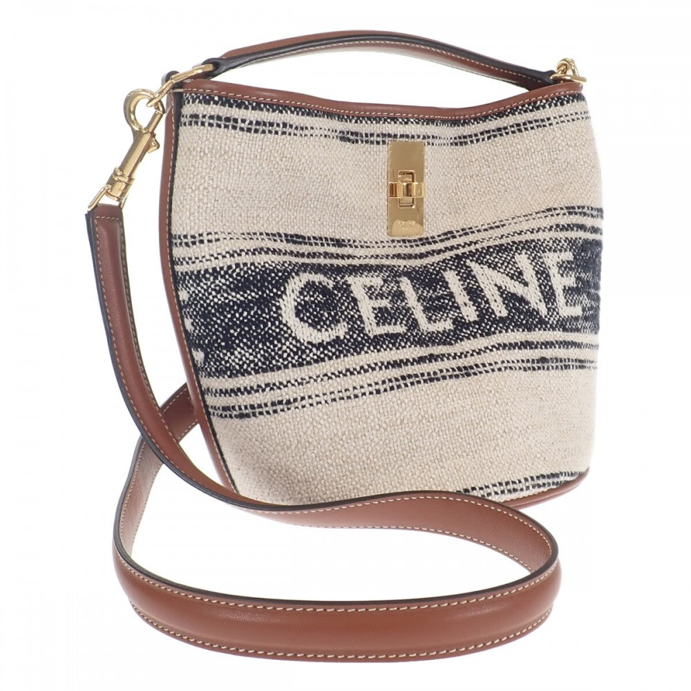 セリーヌ CELINE ティーンバケット16 197572ERF.01WB ショルダーバッグ キャンバス レザー ホワイト レディース【中古】【ABランク】