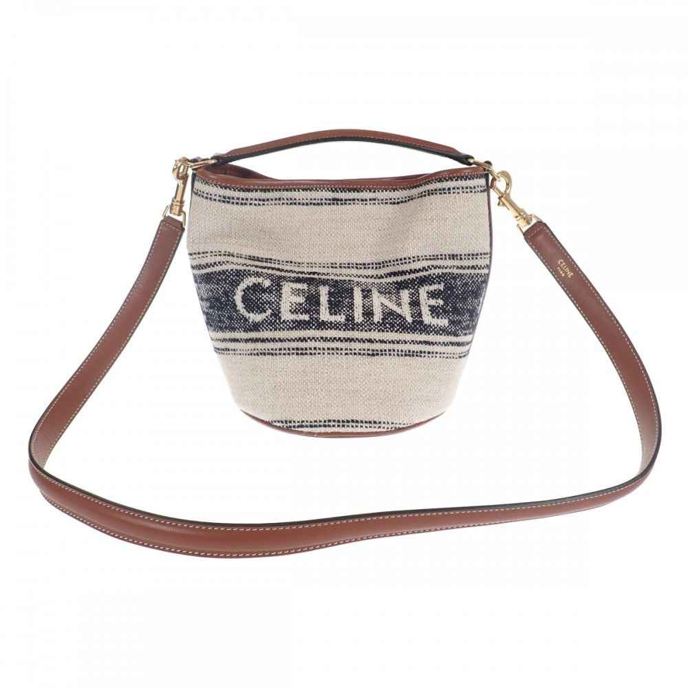 セリーヌ CELINE ティーンバケット16 197572ERF.01WB ショルダーバッグ キャンバス レザー ホワイト レディース【中古】【ABランク】