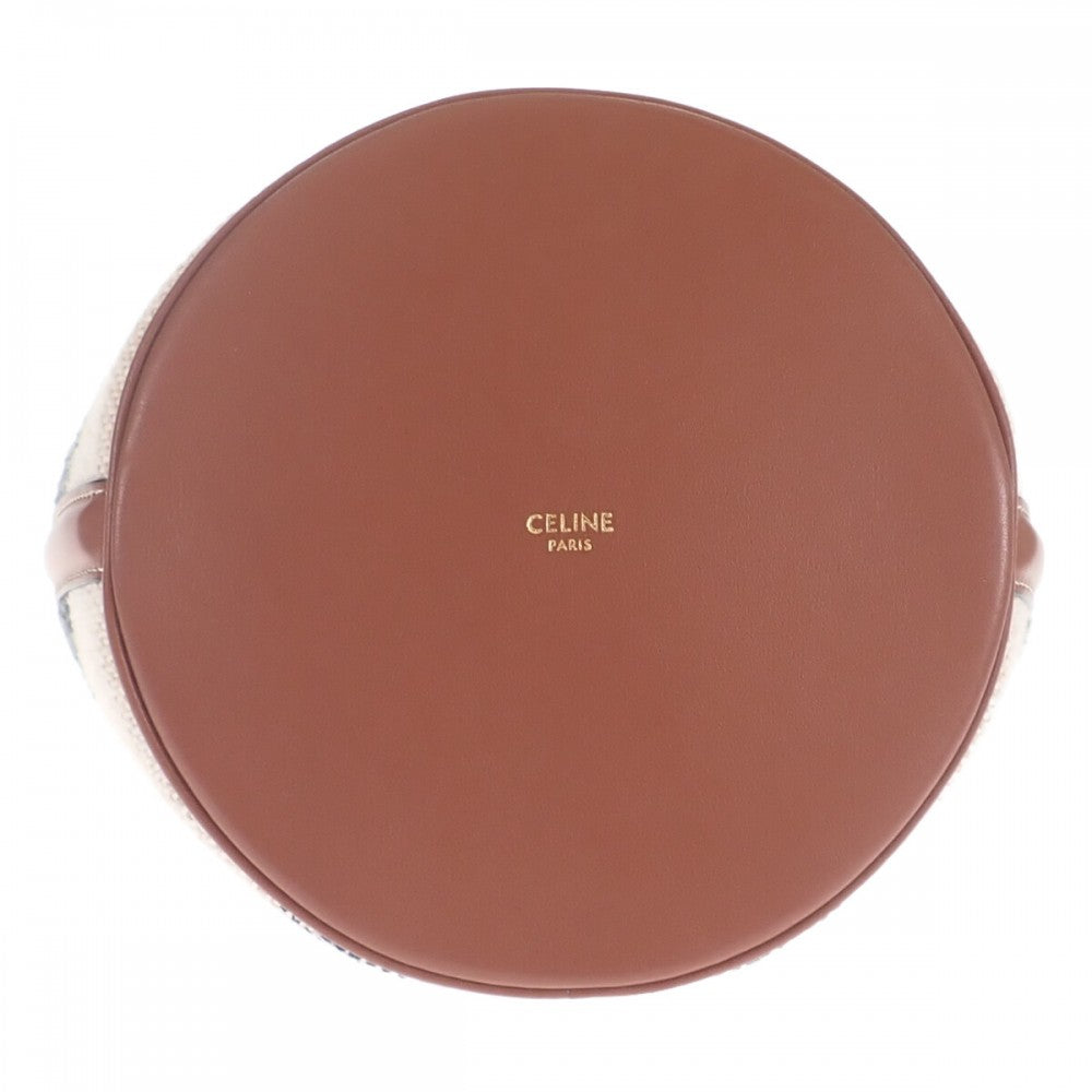 セリーヌ CELINE ティーンバケット16 197572ERF.01WB ショルダーバッグ キャンバス レザー ホワイト レディース【中古】【ABランク】