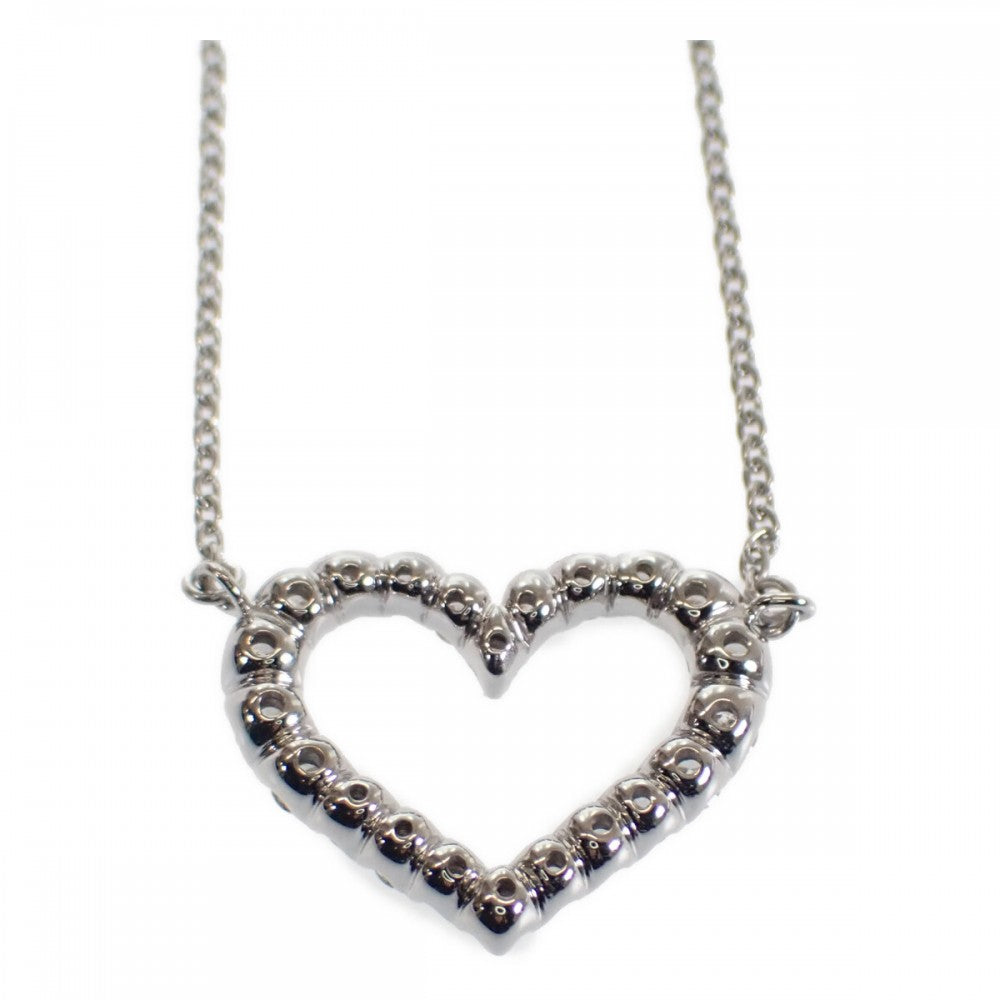 【中古】 デザイン ジュエリー ハート ネックレス K18ホワイトゴールド ダイヤモンド レディース【Aランク】