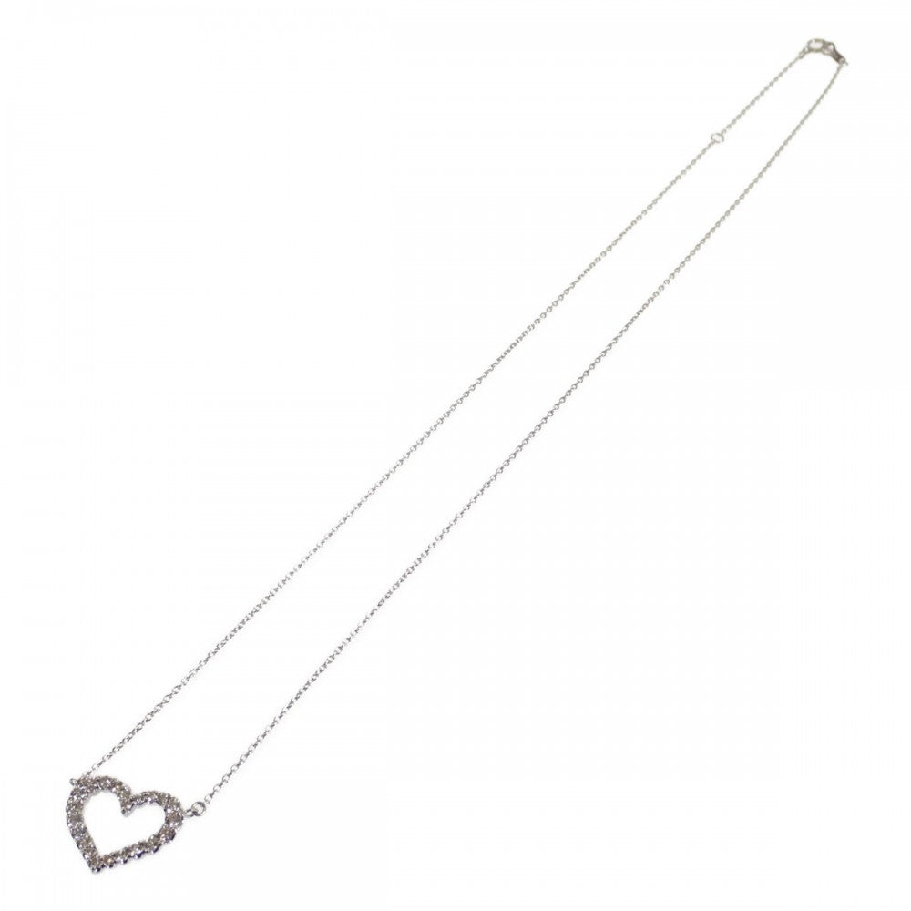 デザイン ジュエリー ハート ネックレス K18ホワイトゴールド ダイヤモンド レディース【中古】【Aランク】