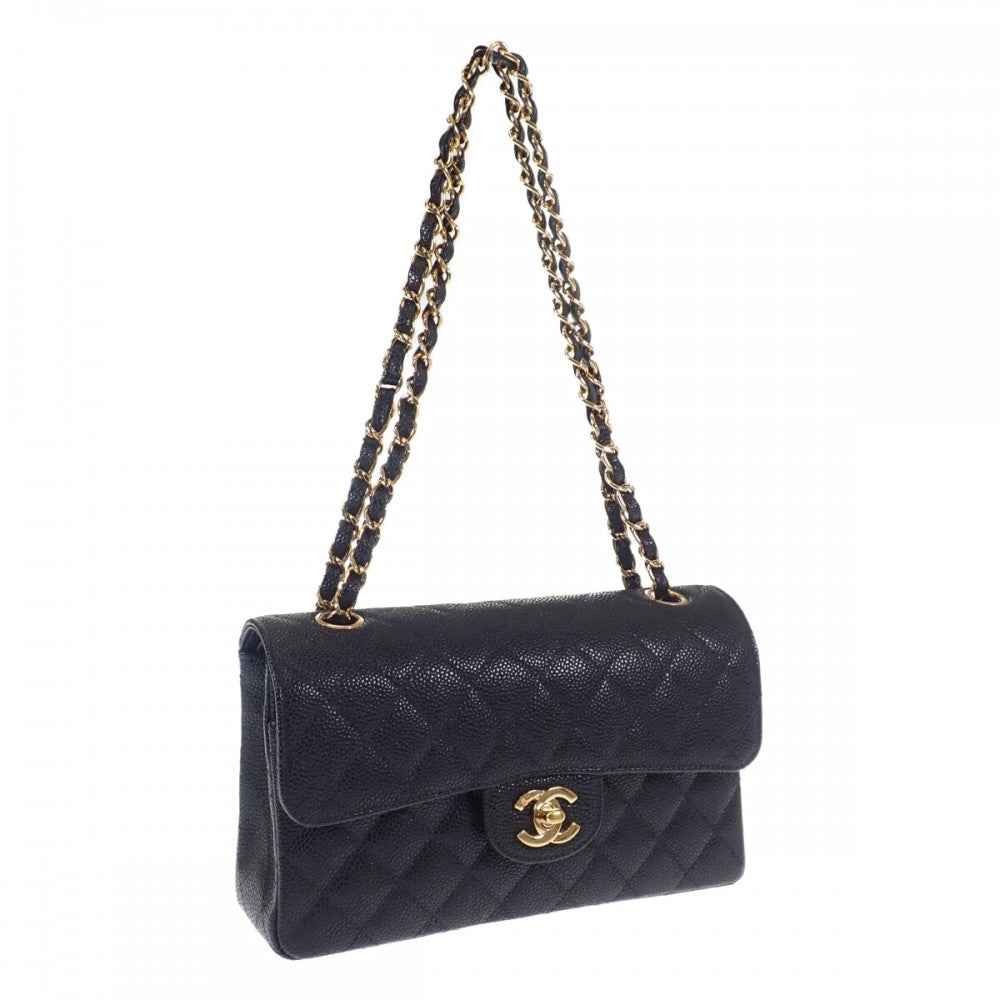 シャネル CHANEL クラシック スモール ショルダーバッグ キャビアスキン ブラック ゴールド金具 レディース【中古】【ABランク】