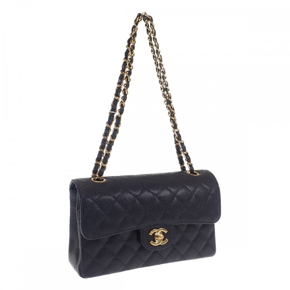 シャネル CHANEL クラシック スモール ショルダーバッグ キャビアスキン ブラック ゴールド金具 レディース【中古】【ABランク】