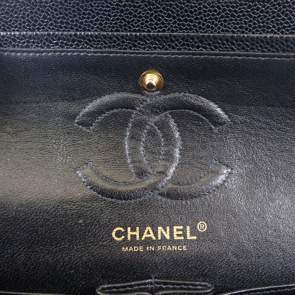 シャネル CHANEL クラシック スモール ショルダーバッグ キャビアスキン ブラック ゴールド金具 レディース【中古】【ABランク】