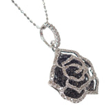 【中古】 デザインジュエリー フラワー カメリア ローズ ネックレス K18ホワイトゴールド ダイヤモンド ブラックダイヤモンド レディース【Aランク】