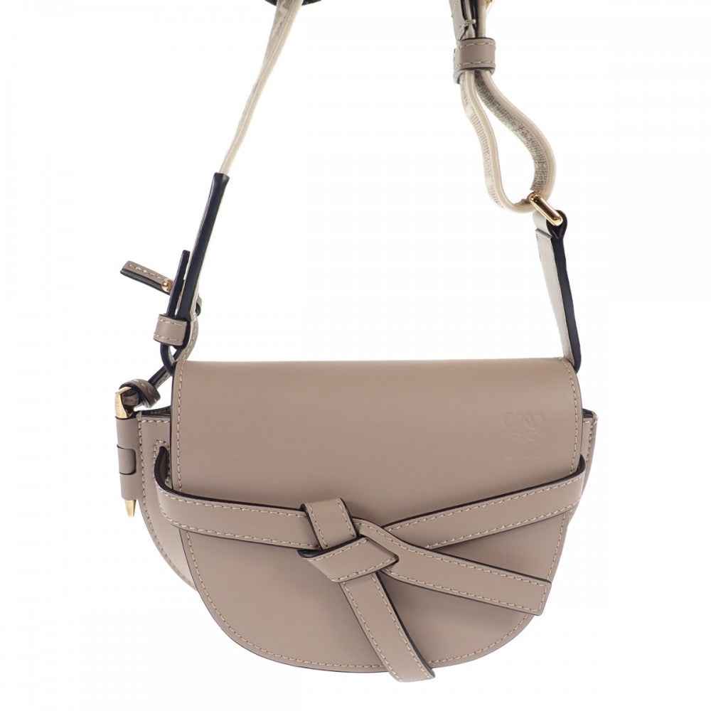 ロエベ LOEWE ゲート デュアルバッグミニ A650N46X13 ショルダーバッグ ソフトカーフスキン サンド ゴールド金具 レディース【中古】【Aランク】