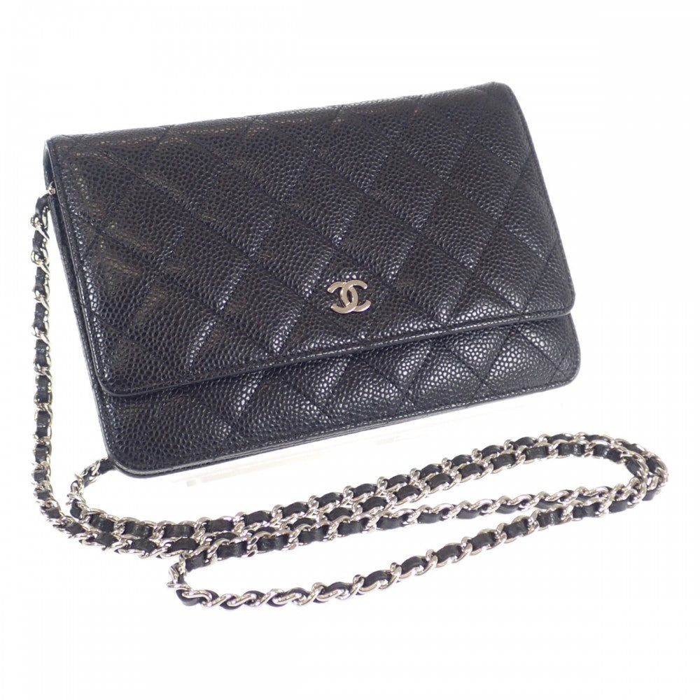 【Aランク】シャネル CHANEL マトラッセ クラシック チェーンウォレット ココマーク A33814_Y01864_C3906 長財布 ショルダーバッグ キャビアスキン ブラック シルバー金具 レディース【ISEYA】