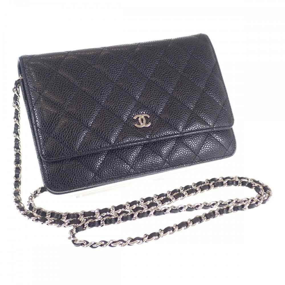 シャネル CHANEL マトラッセ クラシック チェーンウォレット ココマーク A33814_Y01864_C3906 長財布 キャビアスキン ブラック シルバー金具 レディース【中古】【Aランク】