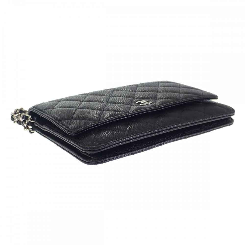 シャネル CHANEL マトラッセ クラシック チェーンウォレット ココマーク A33814_Y01864_C3906 長財布 キャビアスキン ブラック シルバー金具 レディース【中古】【Aランク】
