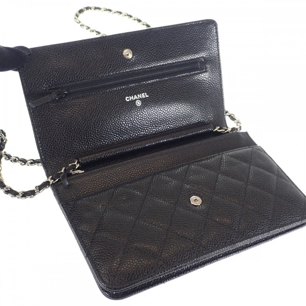 香奈兒 CHANEL Matelasse 經典鏈條錢包 Coco Mark A33814_Y01864_C3906 長夾 魚子醬皮革 黑色 銀色五金 女士【中古】【A級品】