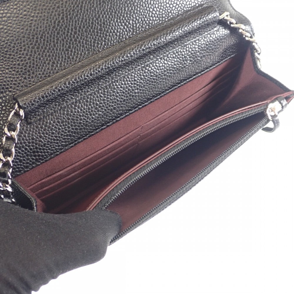 シャネル CHANEL マトラッセ クラシック チェーンウォレット ココマーク A33814_Y01864_C3906 長財布 キャビアスキン ブラック シルバー金具 レディース【中古】【Aランク】