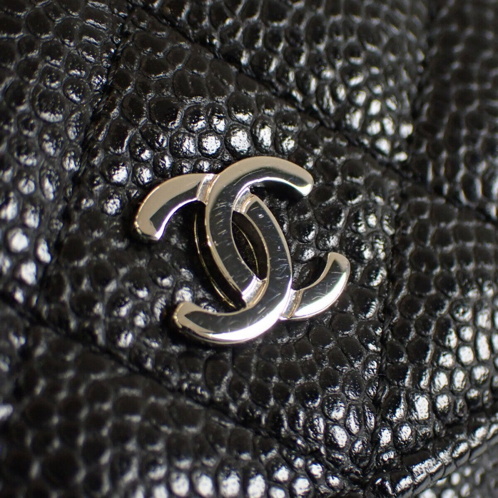 香奈兒 CHANEL Matelasse 經典鏈條錢包 Coco Mark A33814_Y01864_C3906 長夾 魚子醬皮革 黑色 銀色五金 女士【中古】【A級品】