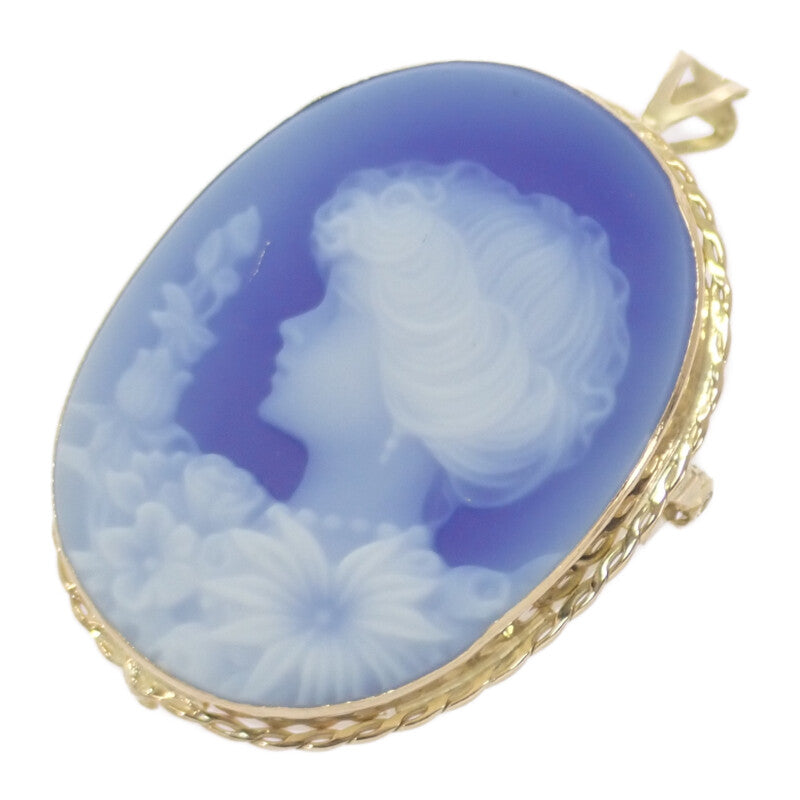 【中古】 K18 デザインジュエリー カメオ ブローチ K18イエローゴールド ブルー メノウ レディース【Aランク】