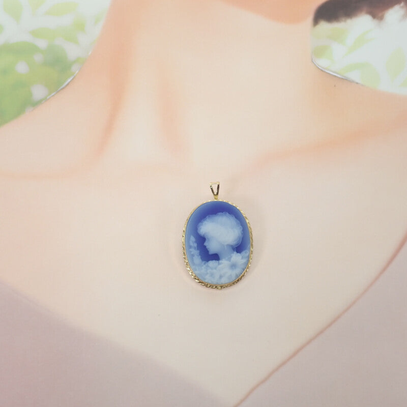 【中古】 K18 デザインジュエリー カメオ ブローチ K18イエローゴールド ブルー メノウ レディース【Aランク】