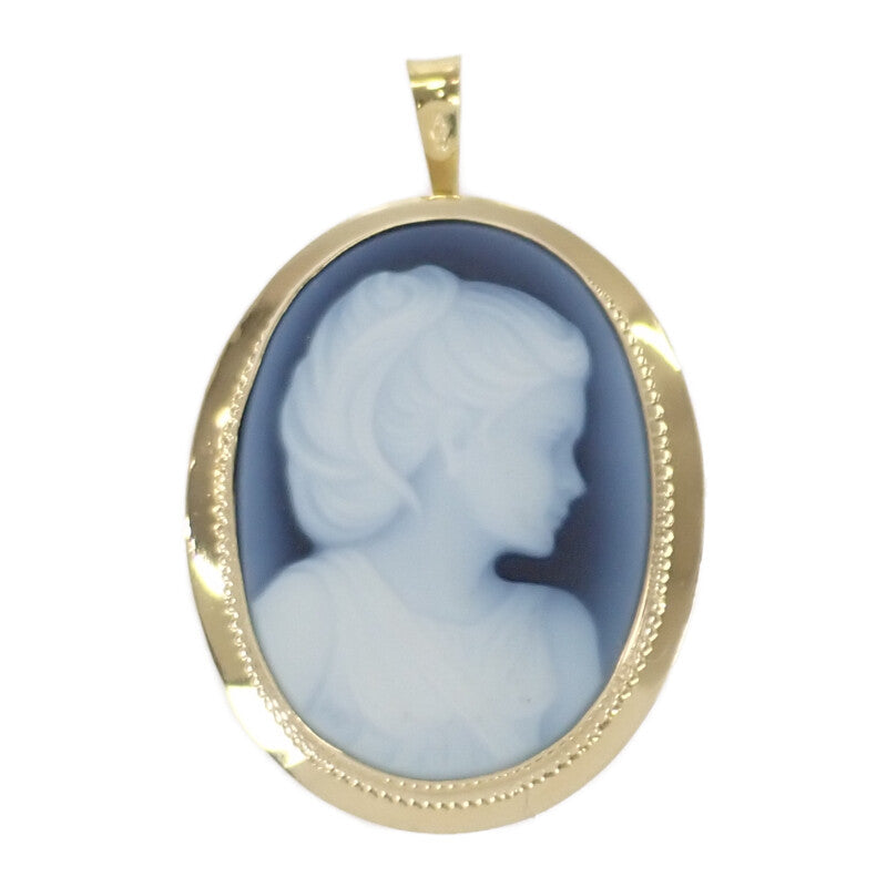 K18 デザインジュエリー カメオ ブローチ K18イエローゴールド ブルー ゴールド メノウ レディース【中古】【Aランク】