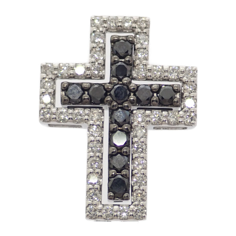【中古】 デザインジュエリー クロス ペンダントトップ K18ホワイトゴールド ダイヤモンド ブラックダイヤモンド レディース【Aランク】