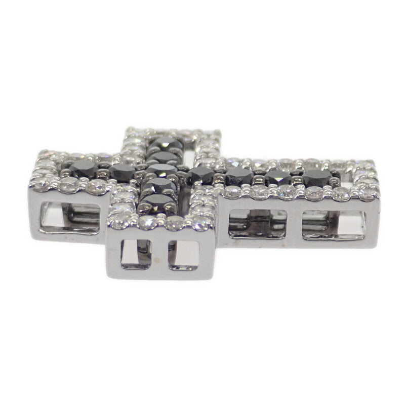 【中古】 デザインジュエリー クロス ペンダントトップ K18ホワイトゴールド ダイヤモンド ブラックダイヤモンド レディース【Aランク】